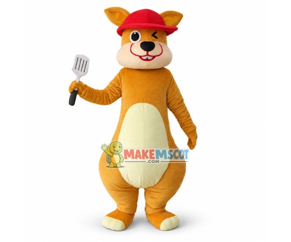 Winking Yellow Kangaroo In Red Hat Mascot Costume Winking Yellow Kangaroo In Red Hat Mascot Costume