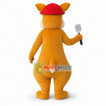Winking Yellow Kangaroo In Red Hat Mascot Costume Winking Yellow Kangaroo In Red Hat Mascot Costume