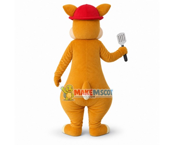Winking Yellow Kangaroo In Red Hat Mascot Costume Winking Yellow Kangaroo In Red Hat Mascot Costume