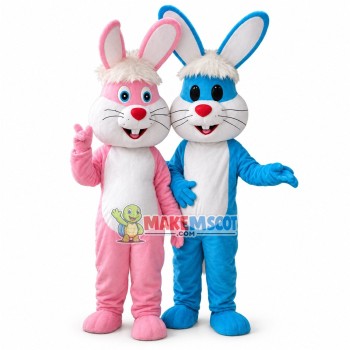 Long Hair Pink Rabbit & Blue Rabbit Mascot Costume Long Hair Pink Rabbit & Blue Rabbit Mascot Costume