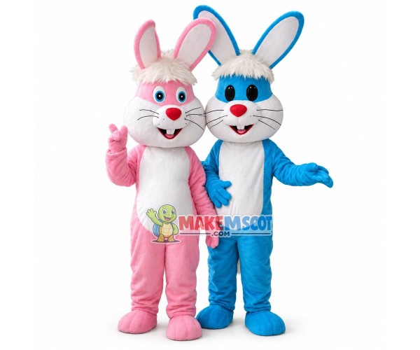 Long Hair Pink Rabbit & Blue Rabbit Mascot Costume Long Hair Pink Rabbit & Blue Rabbit Mascot Costume