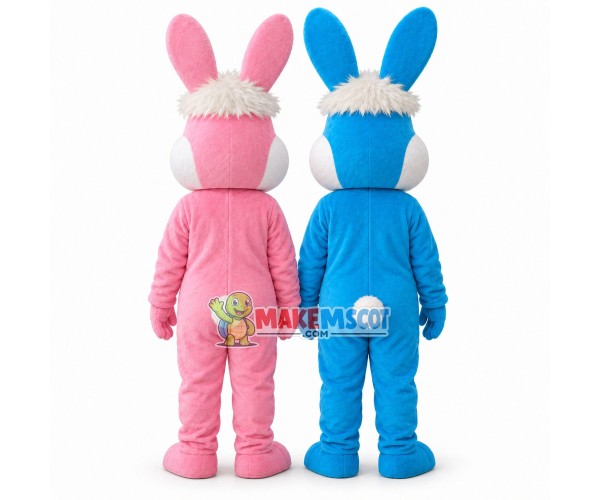 Long Hair Pink Rabbit & Blue Rabbit Mascot Costume Long Hair Pink Rabbit & Blue Rabbit Mascot Costume