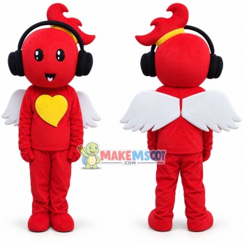 Lovely Red Girl With Wings And Headphones Mascot Costume	