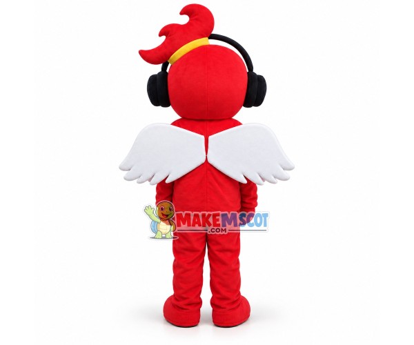 Lovely Red Girl With Wings And Headphones Mascot Costume Lovely Red Girl With Wings And Headphones Mascot Costume