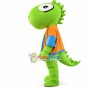 Cartoon Green Dinosaur In Orange Coat Mascot Costume	