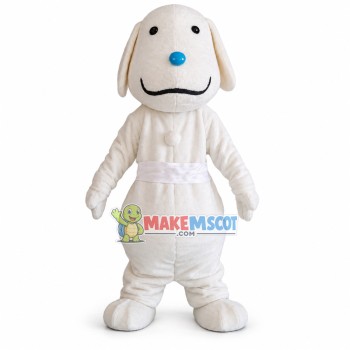 Adult Cartoon White Dog With Blue Nose Mascot Costume