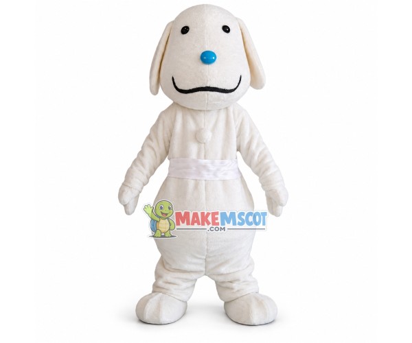 Adult Cartoon White Dog With Blue Nose Mascot Costume