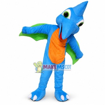 Eccentric Shiny the Blue Pteranodon Mascot Costume Cartoon Character Eccentric Shiny the Blue Pteranodon Mascot Costume Cartoon Character