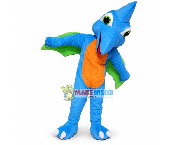 Eccentric Shiny the Blue Pteranodon Mascot Costume Cartoon Character Eccentric Shiny the Blue Pteranodon Mascot Costume Cartoon Character