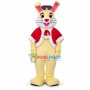 Happy Yellow Bunny With Red Cloak And Sunglasses Mascot Costume For Christmas