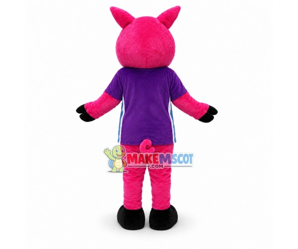 Pink Pig In Purple Lightning Bolt T-shirt Mascot Costume Pink Pig In Purple Lightning Bolt T-shirt Mascot Costume