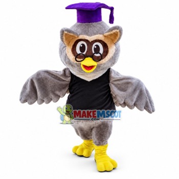 Gray Owl Academician Mascot Costume Gray Owl Academician Mascot Costume