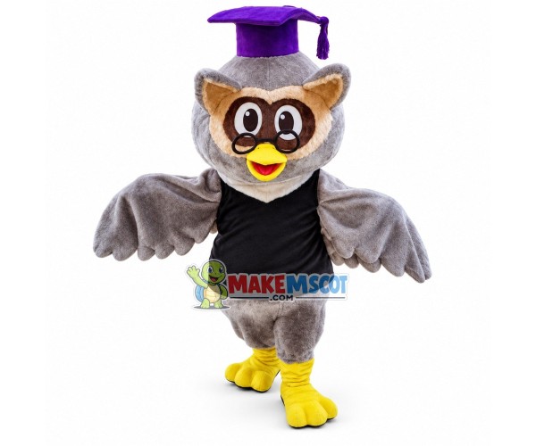 Gray Owl Academician Mascot Costume Gray Owl Academician Mascot Costume