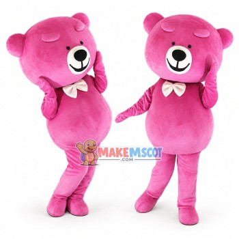 Pink Teddy Bear With Bow Tie Mascot Costume Pink Teddy Bear With Bow Tie Mascot Costume
