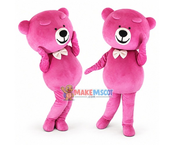 Pink Teddy Bear With Bow Tie Mascot Costume Pink Teddy Bear With Bow Tie Mascot Costume