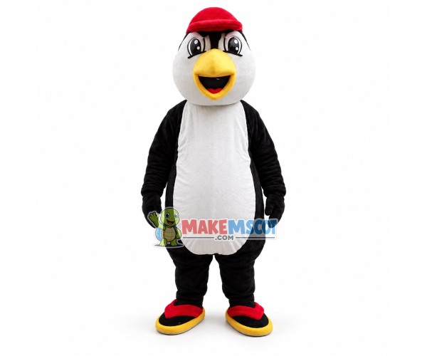 Penguin Wearing Flip-flops And Red Hat Mascot Costume Penguin Wearing Flip-flops And Red Hat Mascot Costume