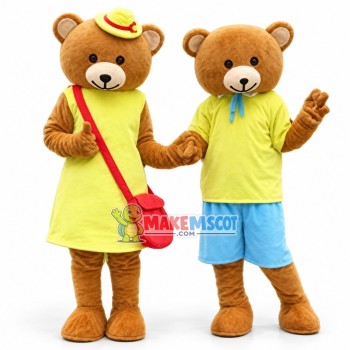 Holiday Teddy Bear Couple Mascot Costume Holiday Teddy Bear Couple Mascot Costume