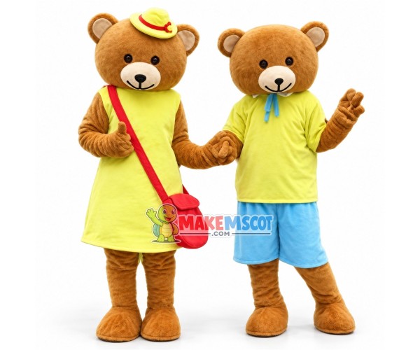 Holiday Teddy Bear Couple Mascot Costume Holiday Teddy Bear Couple Mascot Costume