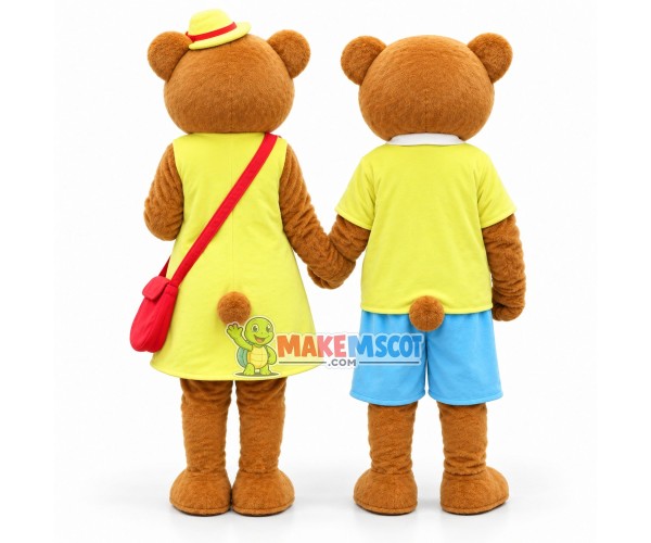 Holiday Teddy Bear Couple Mascot Costume Holiday Teddy Bear Couple Mascot Costume