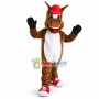 Lovely Brown Horse In Red Hat Mascot Costume	