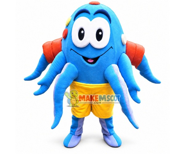 Lightweight Cartoon Blue Octopus With Yellow Square pants Mascot Costume Lightweight Cartoon Blue Octopus With Yellow Square pants Mascot Costume