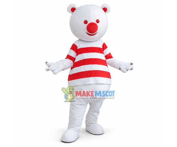 Adult Cartoon White Bear With Red Nose and Red Eyes Mascot Costume	