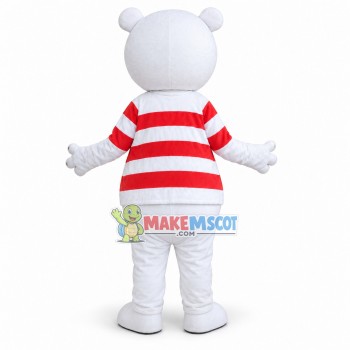 Adult Cartoon White Bear With Red Nose and Red Eyes Mascot Costume Adult Cartoon White Bear With Red Nose and Red Eyes Mascot Costume