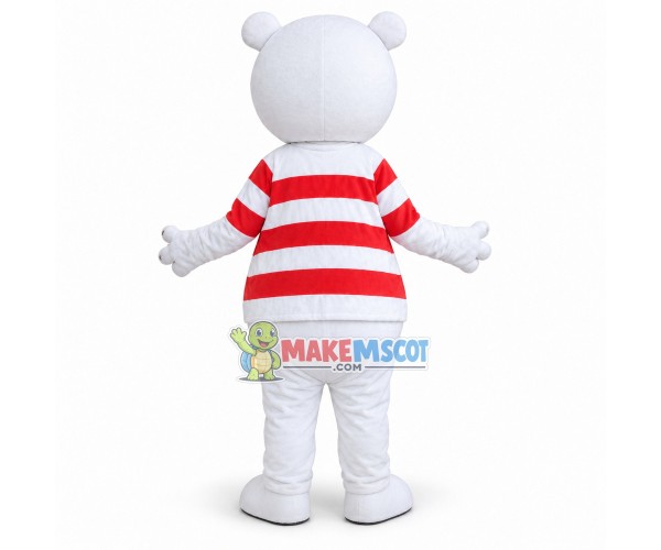 Adult Cartoon White Bear With Red Nose and Red Eyes Mascot Costume Adult Cartoon White Bear With Red Nose and Red Eyes Mascot Costume