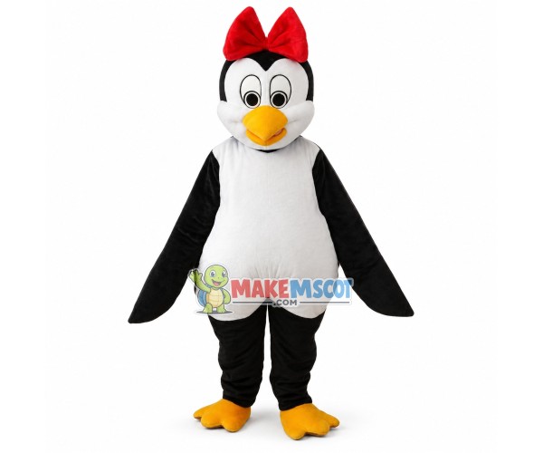 Penguin With Big Red Bow Hairpin Mascot Costume Penguin With Big Red Bow Hairpin Mascot Costume