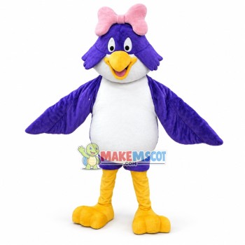 Purple Parrot With Pink Bow Headdress Mascot Costume Purple Parrot With Pink Bow Headdress Mascot Costume