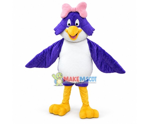 Purple Parrot With Pink Bow Headdress Mascot Costume Purple Parrot With Pink Bow Headdress Mascot Costume