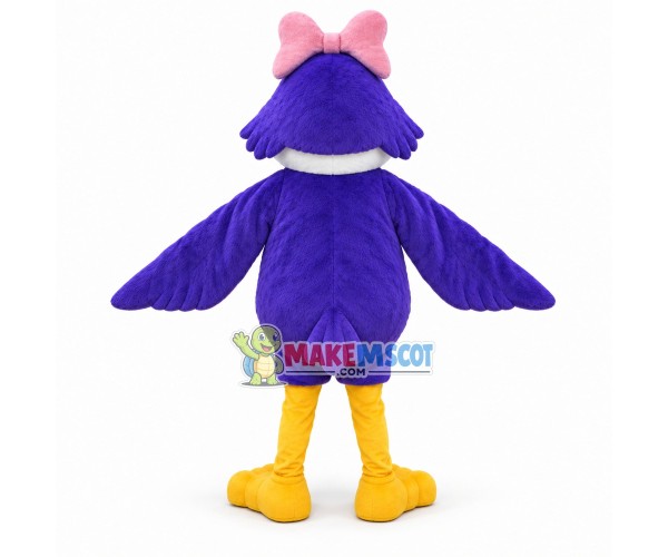 Purple Parrot With Pink Bow Headdress Mascot Costume 