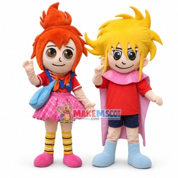 Stylish Orange Hair Girl and Yellow Hair Boy Mascot Costume Stylish Orange Hair Girl and Yellow Hair Boy Mascot Costume