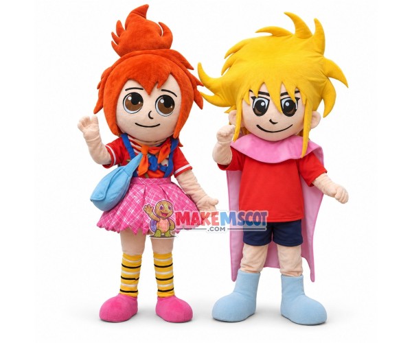 Stylish Orange Hair Girl and Yellow Hair Boy Mascot Costume