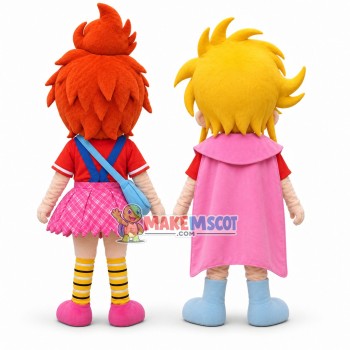 Stylish Orange Hair Girl and Yellow Hair Boy Mascot Costume Stylish Orange Hair Girl and Yellow Hair Boy Mascot Costume