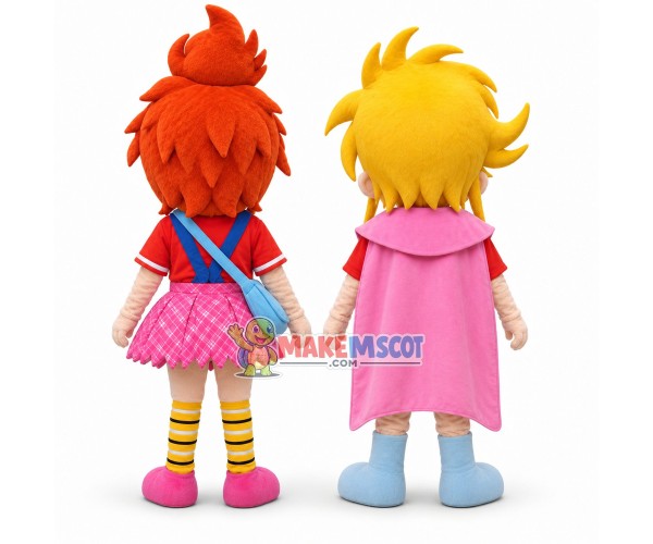 Stylish Orange Hair Girl and Yellow Hair Boy Mascot Costume Stylish Orange Hair Girl and Yellow Hair Boy Mascot Costume
