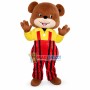 Lovely Bear In Yellow Shirt And Red Jumpsuit Mascot Costume