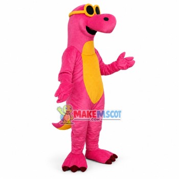 Pink Dinosaur With Sunglasses Mascot Costume Pink Dinosaur With Sunglasses Mascot Costume