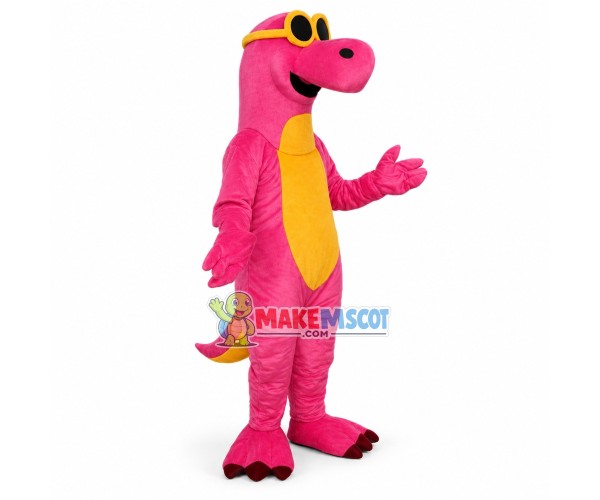 Pink Dinosaur With Sunglasses Mascot Costume Pink Dinosaur With Sunglasses Mascot Costume