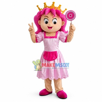 Princess With Pink Hair Mascot Costume