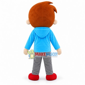 Yellow-haired Boy In Blue Sweater Mascot Costume