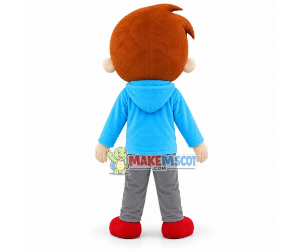 Yellow-haired Boy In Blue Sweater Mascot Costume Yellow-haired Boy In Blue Sweater Mascot Costume