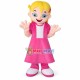 Pretty Girl With Yellow Long Hair In Pink Dress Mascot Costume Pretty Girl With Yellow Long Hair In Pink Dress Mascot Costume