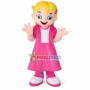 Pretty Girl With Yellow Long Hair In Pink Dress Mascot Costume