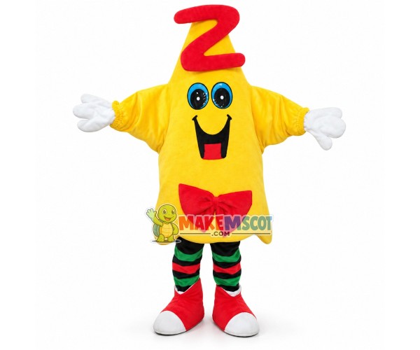 Cartoon Yellow Star With Red Bow Tie Mascot Costume