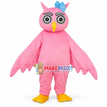 Pink Owl With Blue Bow Headdress Mascot Adult Costume 