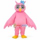 Pink Owl With Blue Bow Headdress Mascot Adult Costume Pink Owl With Blue Bow Headdress Mascot Adult Costume