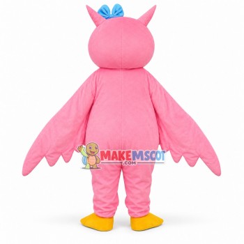 Pink Owl With Blue Bow Headdress Mascot Adult Costume Pink Owl With Blue Bow Headdress Mascot Adult Costume