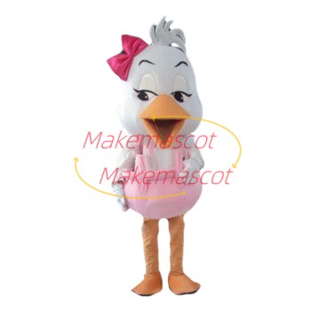 Charming Cartoon White Duck Girl With Pink Jumpsuits and Pink Bow Hairpins Mascot Costume Charming Cartoon White Duck Girl With Pink Jumpsuits and Pink Bow Hairpins Mascot Costume