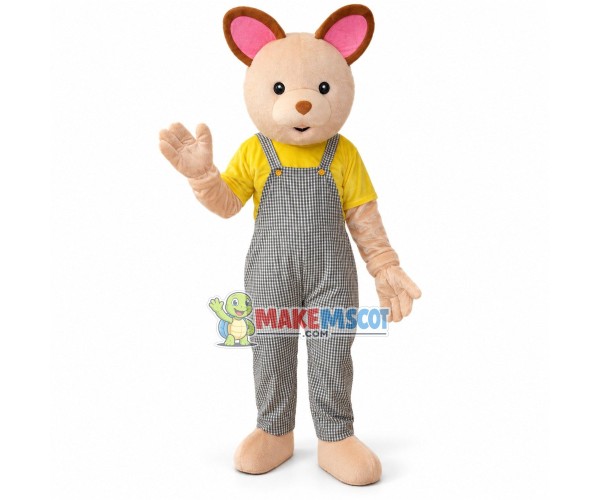 Cartoon Rabbit With Yellow Short Sleeve and Plaid Jumpsuit Mascot Costume Cartoon Rabbit With Yellow Short Sleeve and Plaid Jumpsuit Mascot Costume